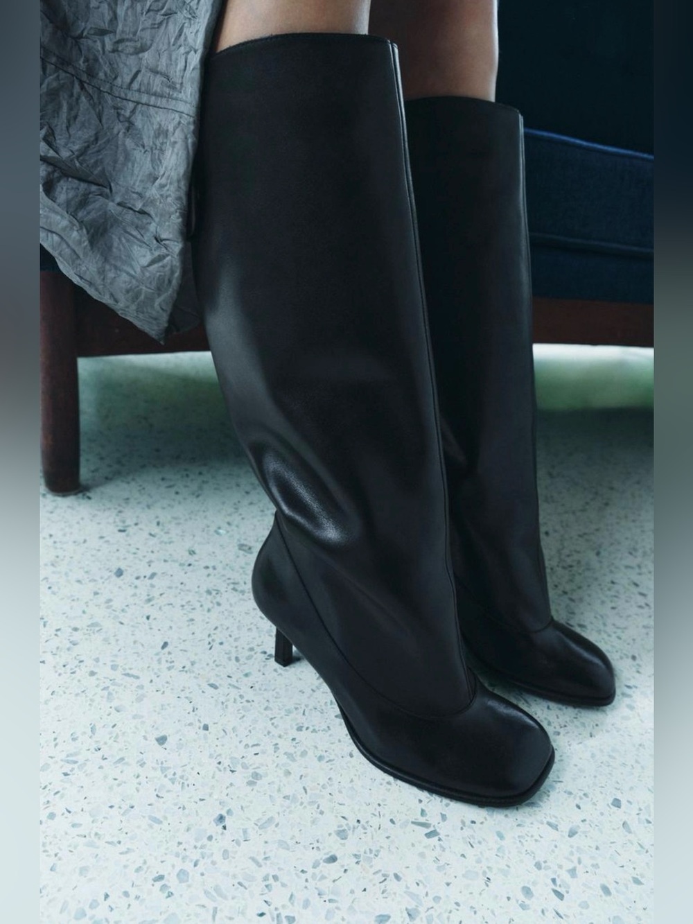 Zara Wide Shaft Leather Knee High Boots Black Size 7.5 | Never Worn (fits small) - Picture 3 of 8